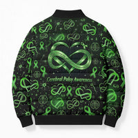 Cerebral Palsy Awareness Infinity Heart Bomber Puffer Jacket Neon Green Ribbon Pattern Illustration