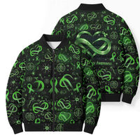 Cerebral Palsy Awareness Infinity Heart Bomber Puffer Jacket Neon Green Ribbon Pattern Illustration