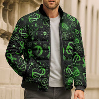 Cerebral Palsy Awareness Infinity Heart Bomber Puffer Jacket Neon Green Ribbon Pattern Illustration