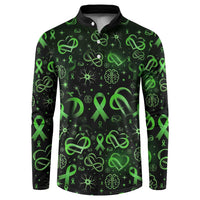 Cerebral Palsy Awareness Infinity Heart Button Sweatshirt Neon Green Ribbon Pattern Illustration