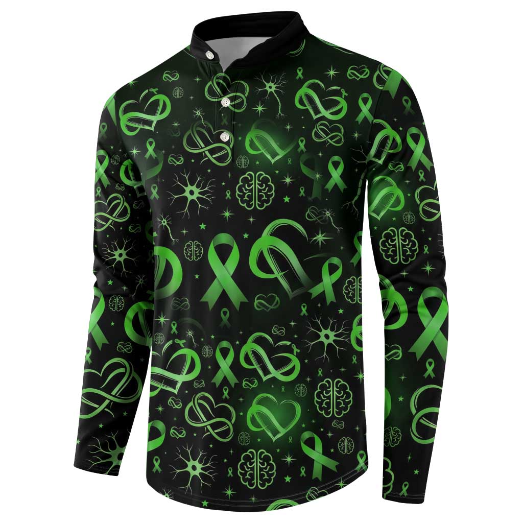Cerebral Palsy Awareness Infinity Heart Button Sweatshirt Neon Green Ribbon Pattern Illustration