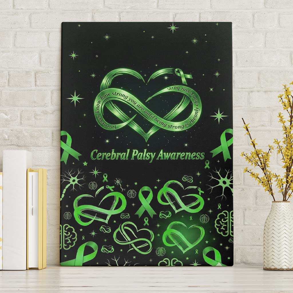 Cerebral Palsy Awareness Infinity Heart Canvas Wall Art Neon Green Ribbon Pattern Illustration