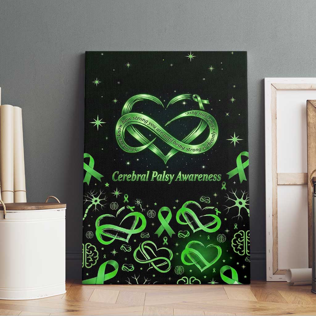 Cerebral Palsy Awareness Infinity Heart Canvas Wall Art Neon Green Ribbon Pattern Illustration