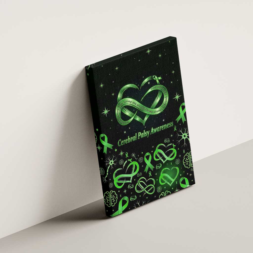 Cerebral Palsy Awareness Infinity Heart Canvas Wall Art Neon Green Ribbon Pattern Illustration