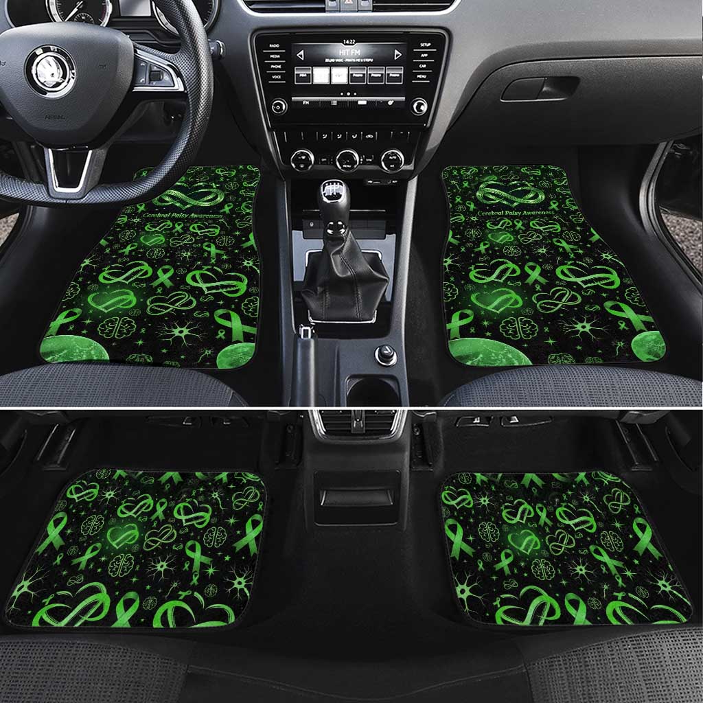 Cerebral Palsy Awareness Infinity Heart Car Mats Neon Green Ribbon Pattern Illustration