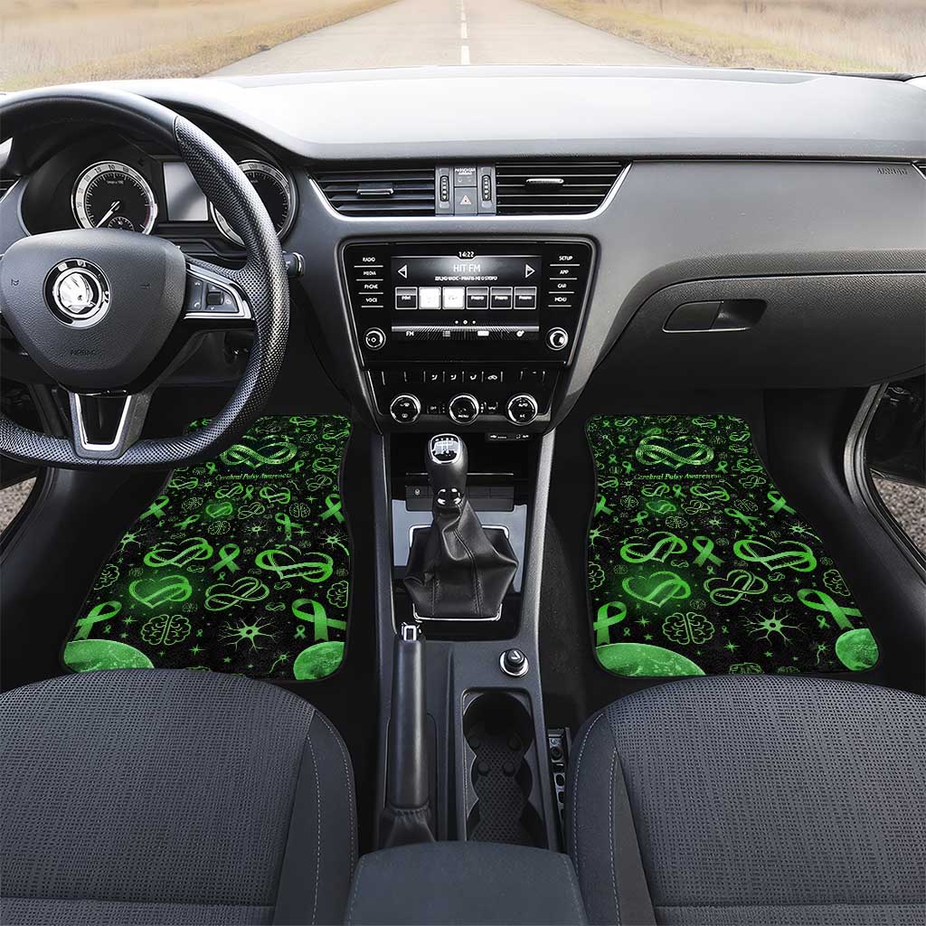 Cerebral Palsy Awareness Infinity Heart Car Mats Neon Green Ribbon Pattern Illustration