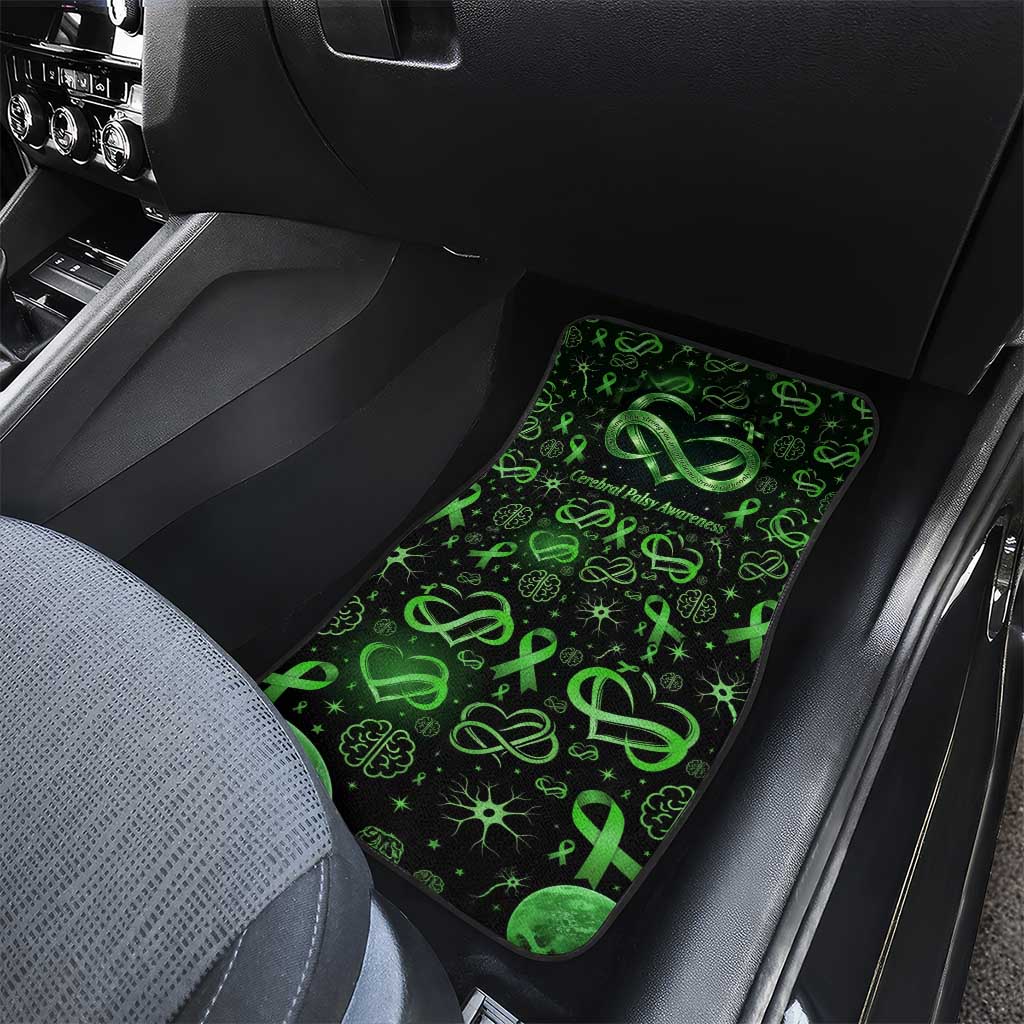 Cerebral Palsy Awareness Infinity Heart Car Mats Neon Green Ribbon Pattern Illustration