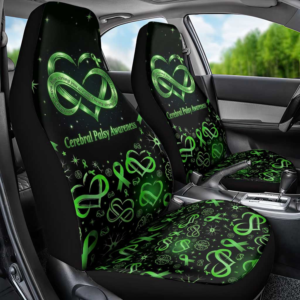 Cerebral Palsy Awareness Infinity Heart Car Seat Cover Neon Green Ribbon Pattern Illustration