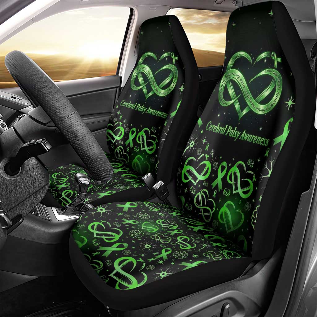 Cerebral Palsy Awareness Infinity Heart Car Seat Cover Neon Green Ribbon Pattern Illustration