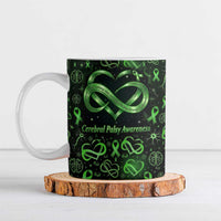 Cerebral Palsy Awareness Infinity Heart Ceramic Mug Neon Green Ribbon Pattern Illustration