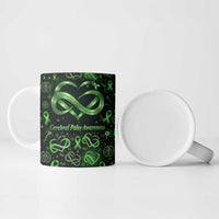 Cerebral Palsy Awareness Infinity Heart Ceramic Mug Neon Green Ribbon Pattern Illustration