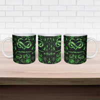 Cerebral Palsy Awareness Infinity Heart Ceramic Mug Neon Green Ribbon Pattern Illustration