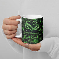 Cerebral Palsy Awareness Infinity Heart Ceramic Mug Neon Green Ribbon Pattern Illustration