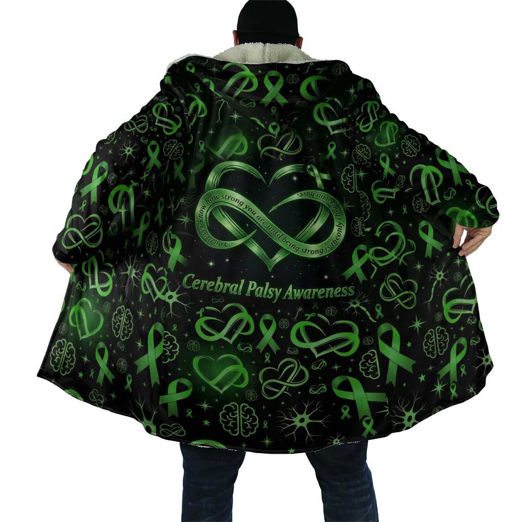 Cerebral Palsy Awareness Infinity Heart Cloak Neon Green Ribbon Pattern Illustration