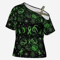 Cerebral Palsy Awareness Infinity Heart Cross Shoulder Shirt Neon Green Ribbon Pattern Illustration