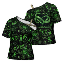 Cerebral Palsy Awareness Infinity Heart Cross Shoulder Shirt Neon Green Ribbon Pattern Illustration