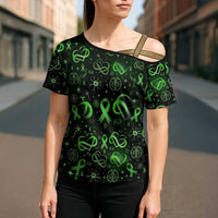 Cerebral Palsy Awareness Infinity Heart Cross Shoulder Shirt Neon Green Ribbon Pattern Illustration