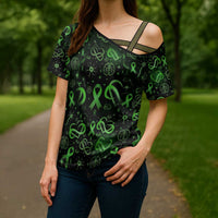 Cerebral Palsy Awareness Infinity Heart Cross Shoulder Shirt Neon Green Ribbon Pattern Illustration