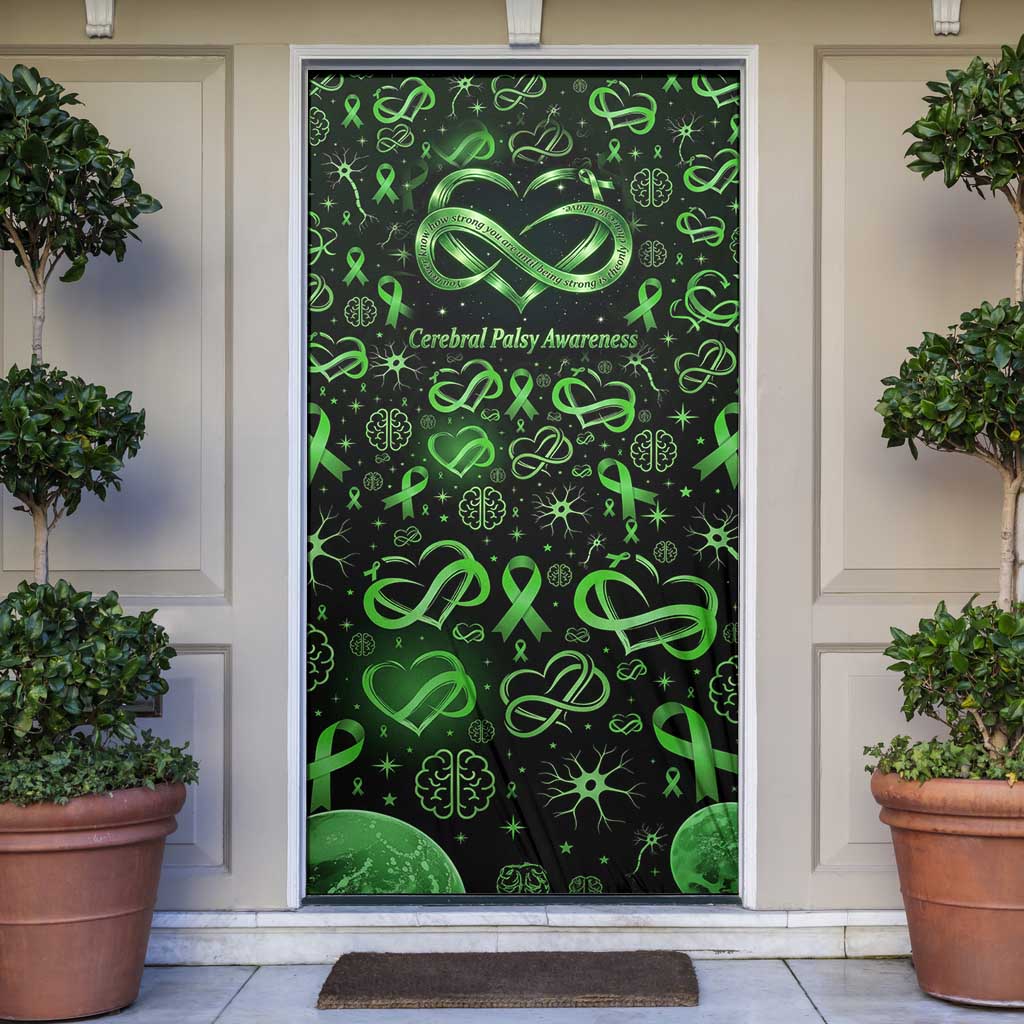 Cerebral Palsy Awareness Infinity Heart Door Cover Neon Green Ribbon Pattern Illustration