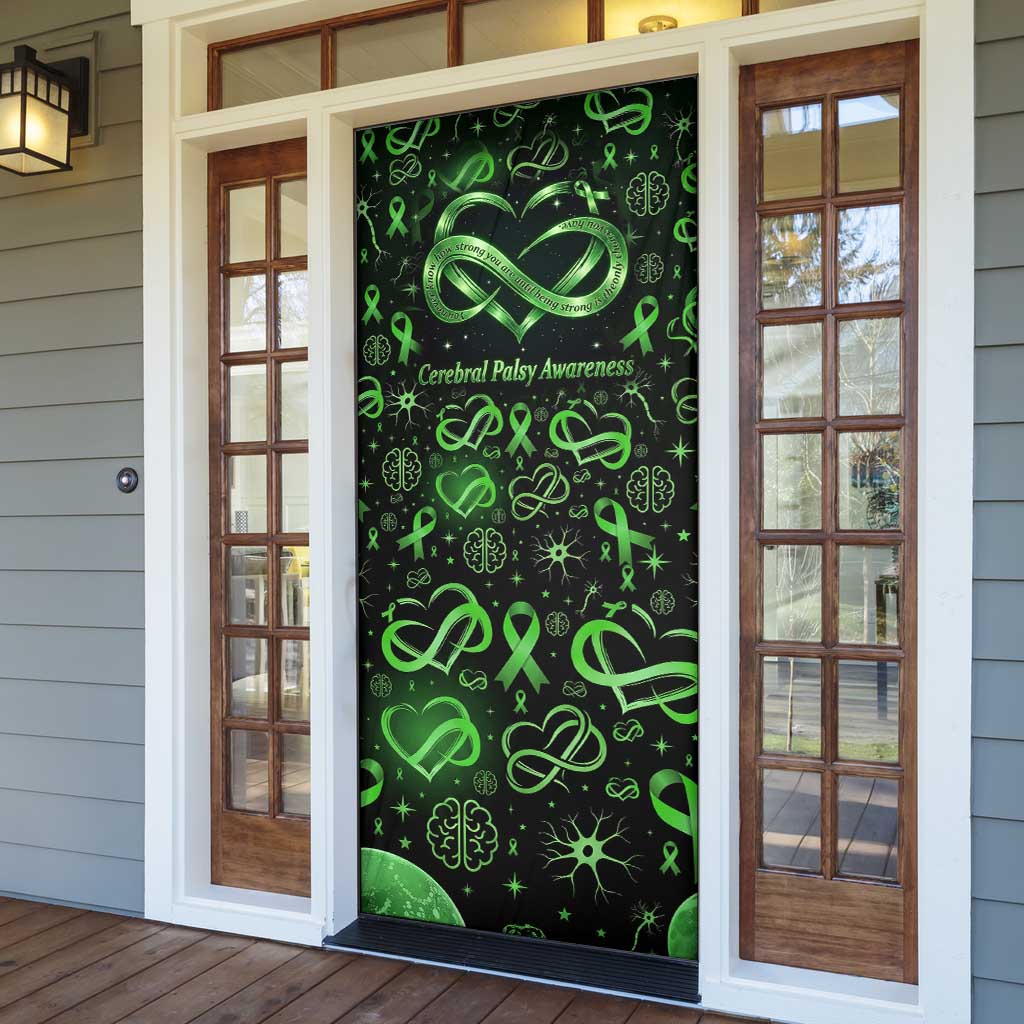 Cerebral Palsy Awareness Infinity Heart Door Cover Neon Green Ribbon Pattern Illustration