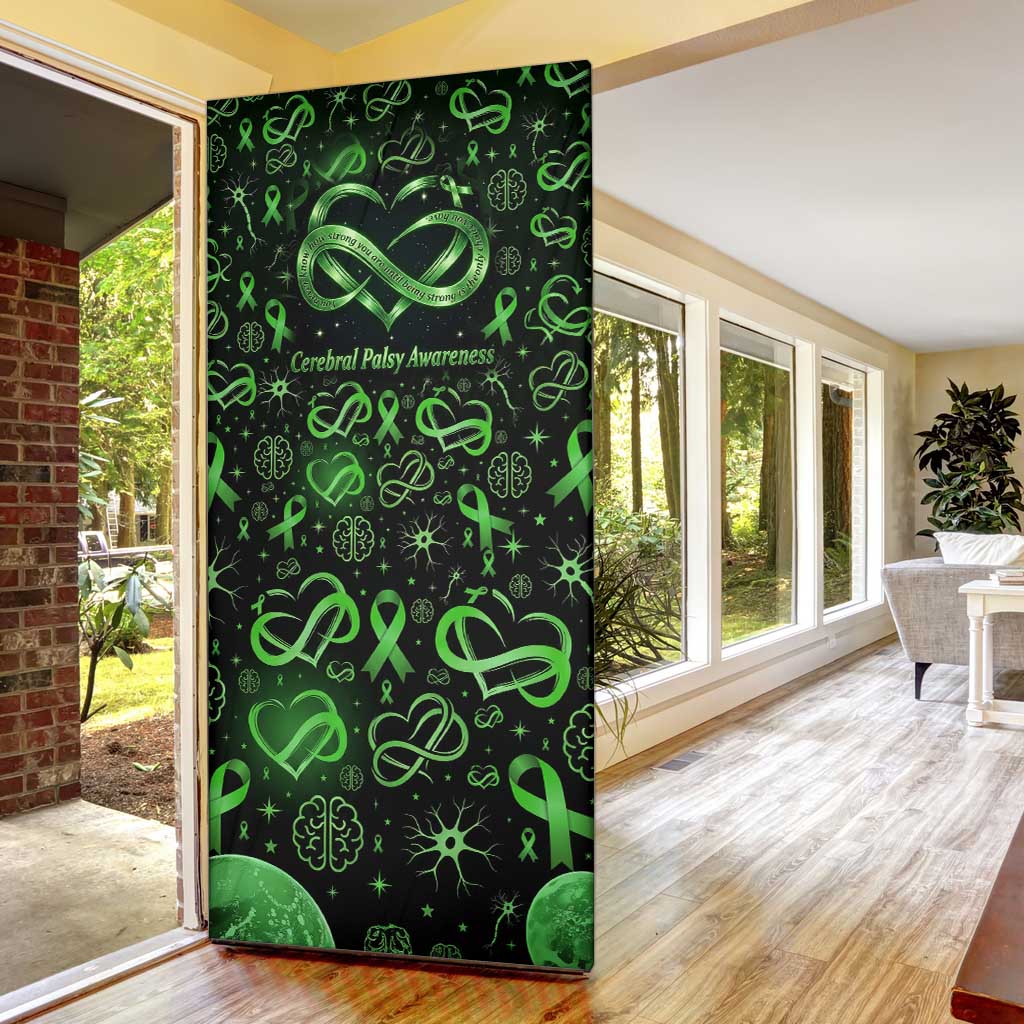 Cerebral Palsy Awareness Infinity Heart Door Cover Neon Green Ribbon Pattern Illustration