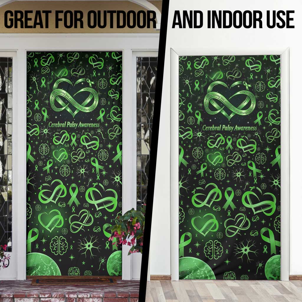 Cerebral Palsy Awareness Infinity Heart Door Cover Neon Green Ribbon Pattern Illustration