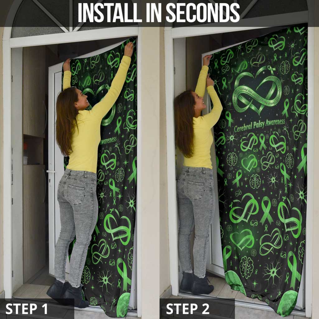 Cerebral Palsy Awareness Infinity Heart Door Cover Neon Green Ribbon Pattern Illustration