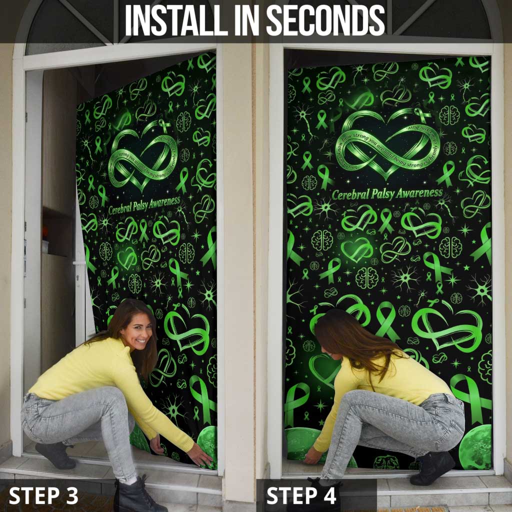 Cerebral Palsy Awareness Infinity Heart Door Cover Neon Green Ribbon Pattern Illustration