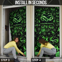 Cerebral Palsy Awareness Infinity Heart Door Cover Neon Green Ribbon Pattern Illustration