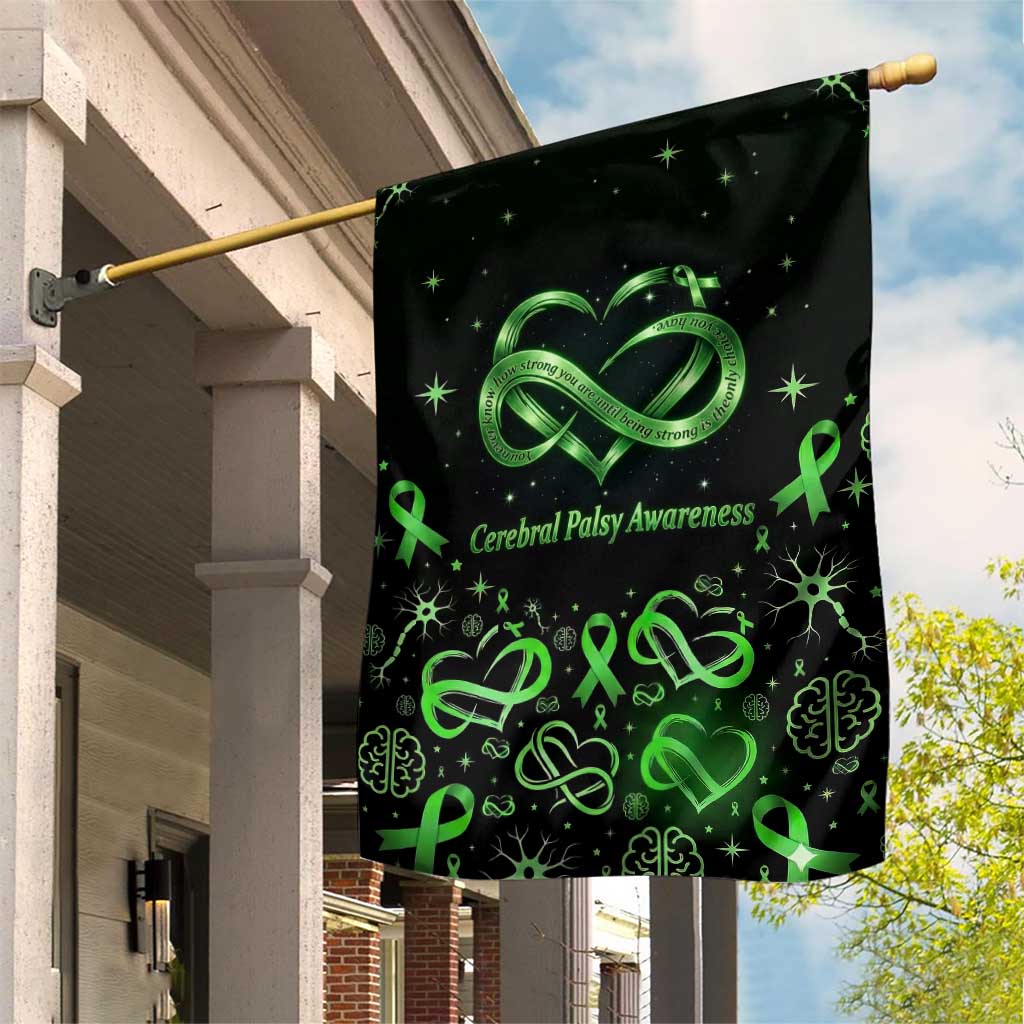 Cerebral Palsy Awareness Infinity Heart Garden Flag Neon Green Ribbon Pattern Illustration