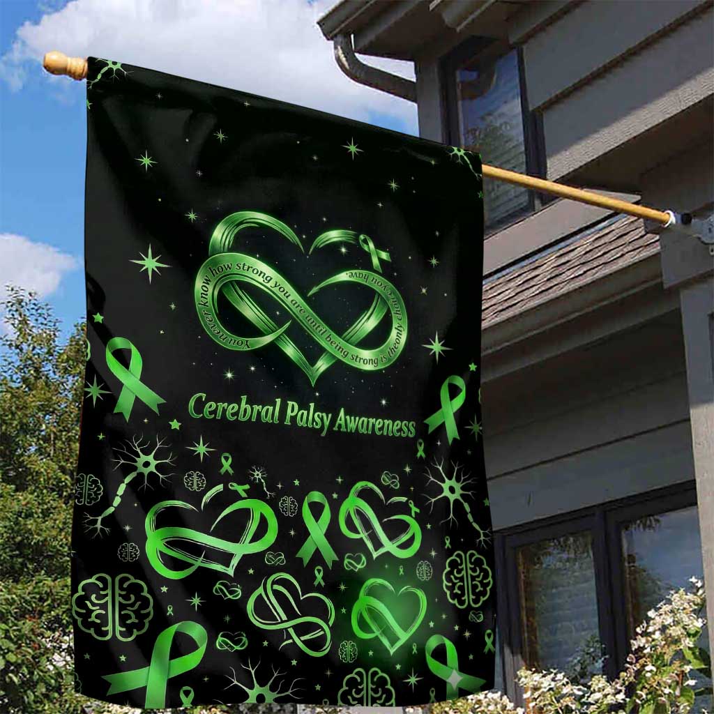 Cerebral Palsy Awareness Infinity Heart Garden Flag Neon Green Ribbon Pattern Illustration