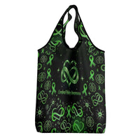 Cerebral Palsy Awareness Infinity Heart Grocery Bag Neon Green Ribbon Pattern Illustration