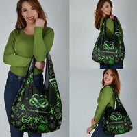 Cerebral Palsy Awareness Infinity Heart Grocery Bag Neon Green Ribbon Pattern Illustration