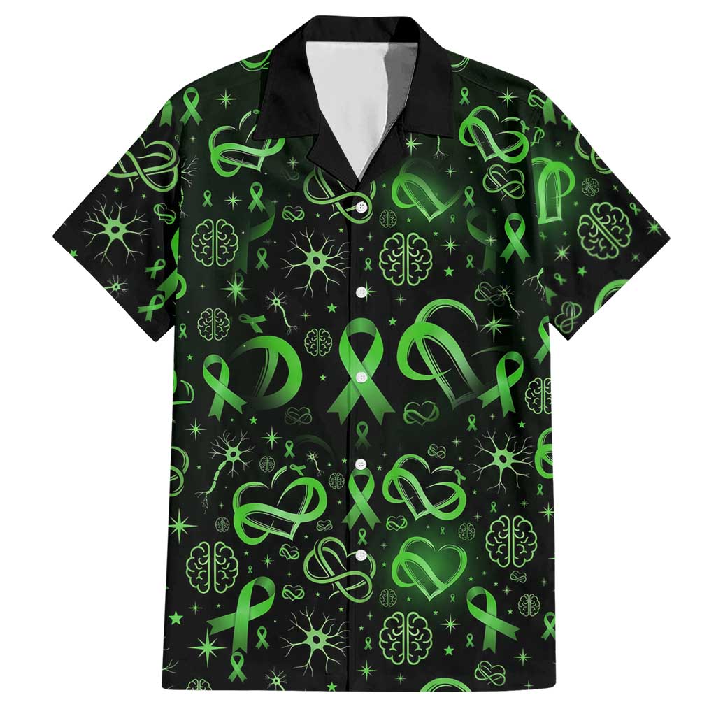 Cerebral Palsy Awareness Infinity Heart Hawaiian Shirt Neon Green Ribbon Pattern Illustration