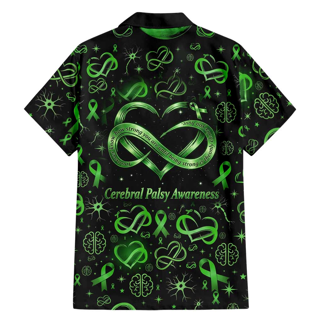 Cerebral Palsy Awareness Infinity Heart Hawaiian Shirt Neon Green Ribbon Pattern Illustration