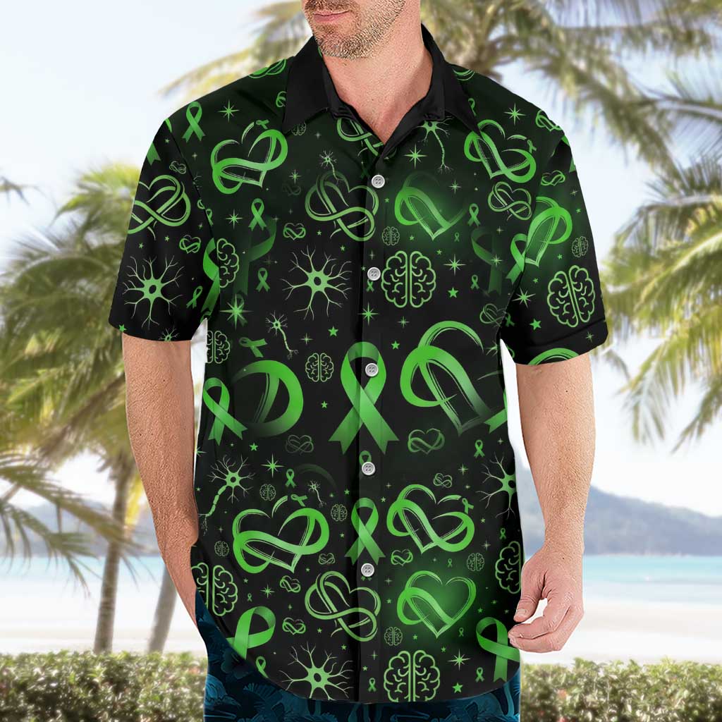 Cerebral Palsy Awareness Infinity Heart Hawaiian Shirt Neon Green Ribbon Pattern Illustration