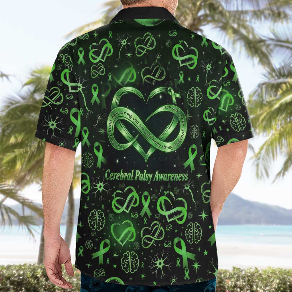 Cerebral Palsy Awareness Infinity Heart Hawaiian Shirt Neon Green Ribbon Pattern Illustration