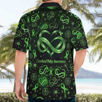 Cerebral Palsy Awareness Infinity Heart Hawaiian Shirt Neon Green Ribbon Pattern Illustration