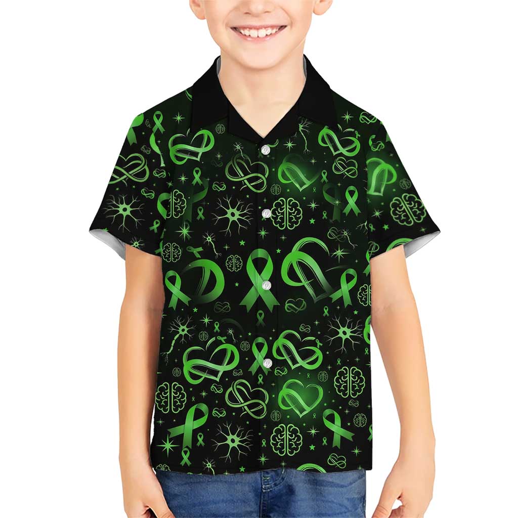 Cerebral Palsy Awareness Infinity Heart Hawaiian Shirt Neon Green Ribbon Pattern Illustration