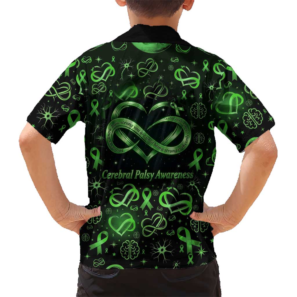 Cerebral Palsy Awareness Infinity Heart Hawaiian Shirt Neon Green Ribbon Pattern Illustration