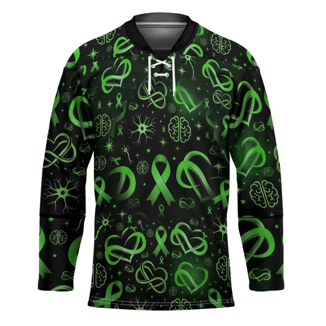 Cerebral Palsy Awareness Infinity Heart Hockey Jersey Neon Green Ribbon Pattern Illustration