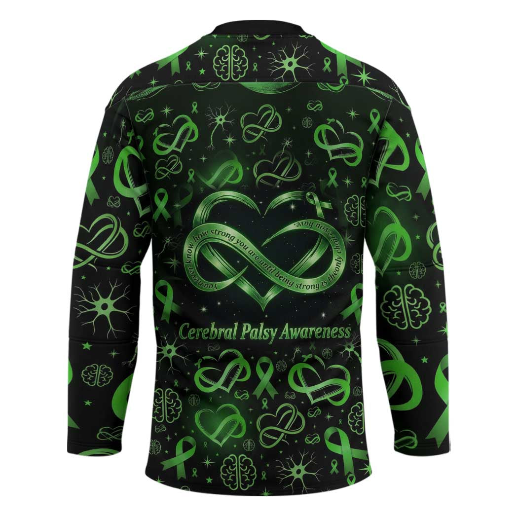 Cerebral Palsy Awareness Infinity Heart Hockey Jersey Neon Green Ribbon Pattern Illustration