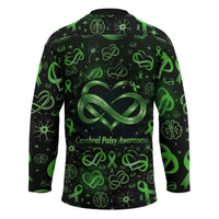 Cerebral Palsy Awareness Infinity Heart Hockey Jersey Neon Green Ribbon Pattern Illustration