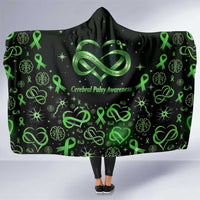 Cerebral Palsy Awareness Infinity Heart Hooded Blanket Neon Green Ribbon Pattern Illustration
