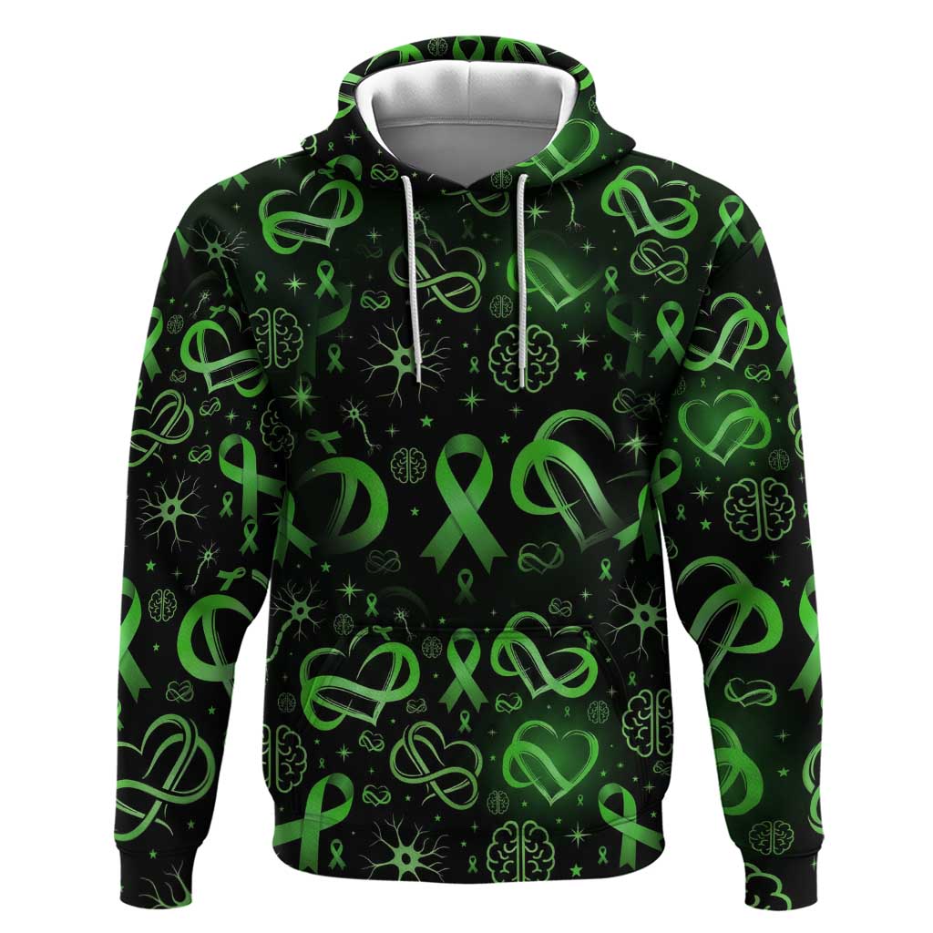Cerebral Palsy Awareness Infinity Heart Hoodie Neon Green Ribbon Pattern Illustration
