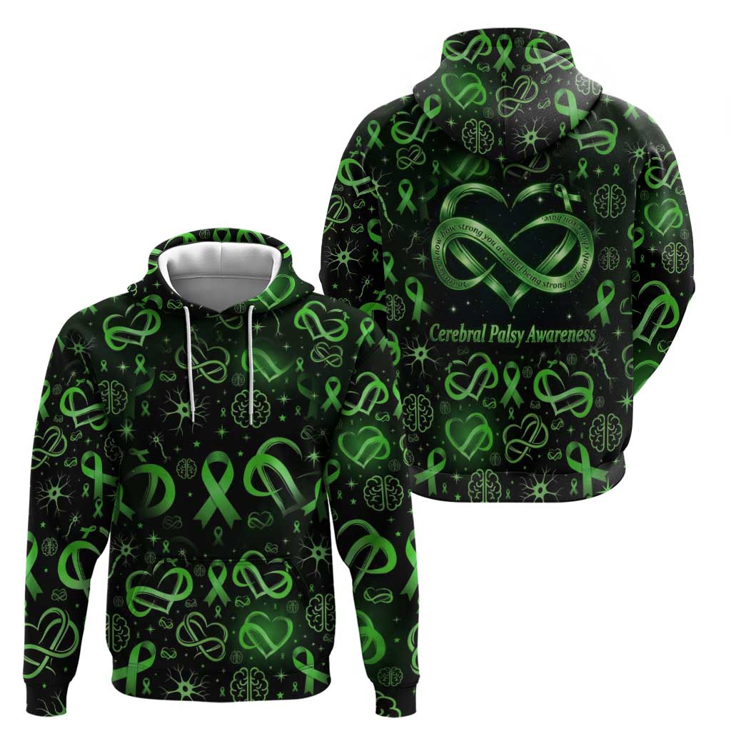 Cerebral Palsy Awareness Infinity Heart Hoodie Neon Green Ribbon Pattern Illustration