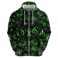 Cerebral Palsy Awareness Infinity Heart Hoodie Neon Green Ribbon Pattern Illustration