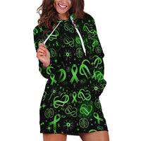 Cerebral Palsy Awareness Infinity Heart Hoodie Dress Neon Green Ribbon Pattern Illustration