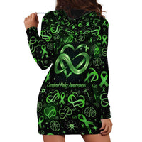 Cerebral Palsy Awareness Infinity Heart Hoodie Dress Neon Green Ribbon Pattern Illustration