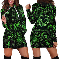 Cerebral Palsy Awareness Infinity Heart Hoodie Dress Neon Green Ribbon Pattern Illustration